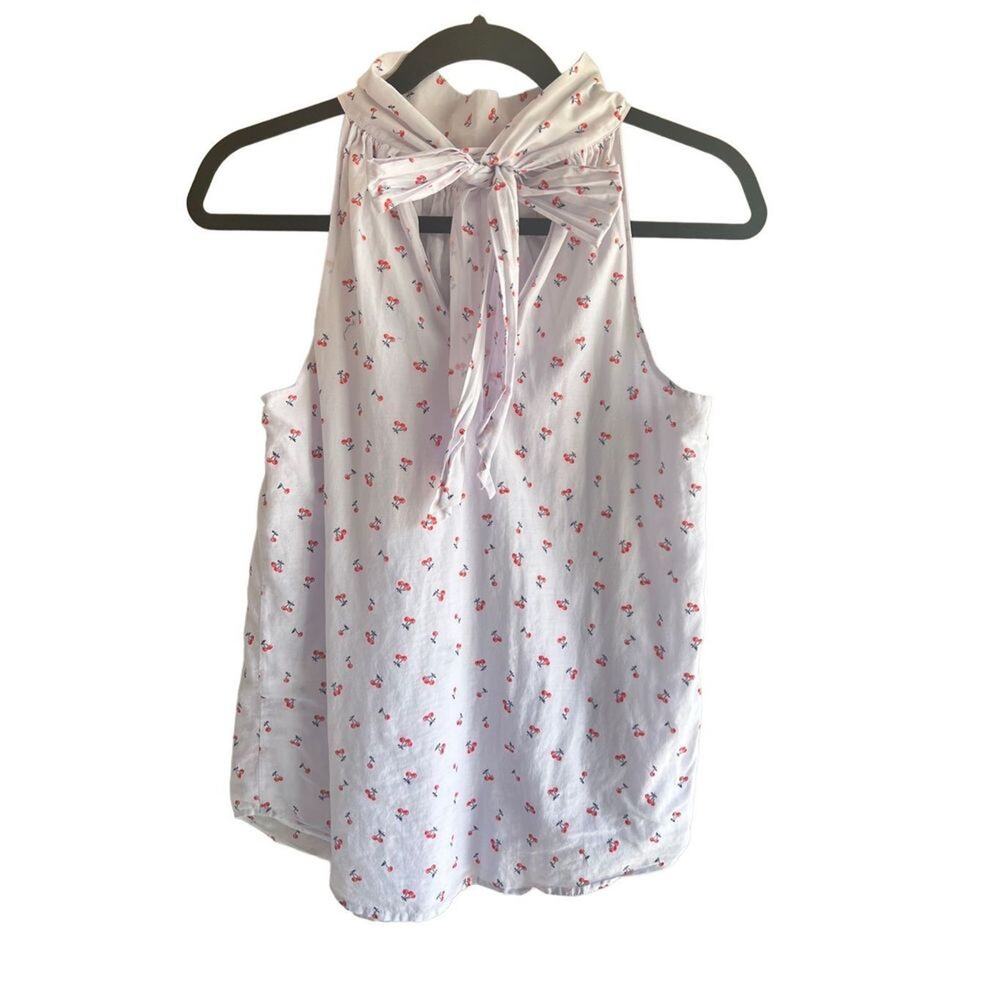 J Crew cherry print white halter tie neck sleeveless lined  tank 00